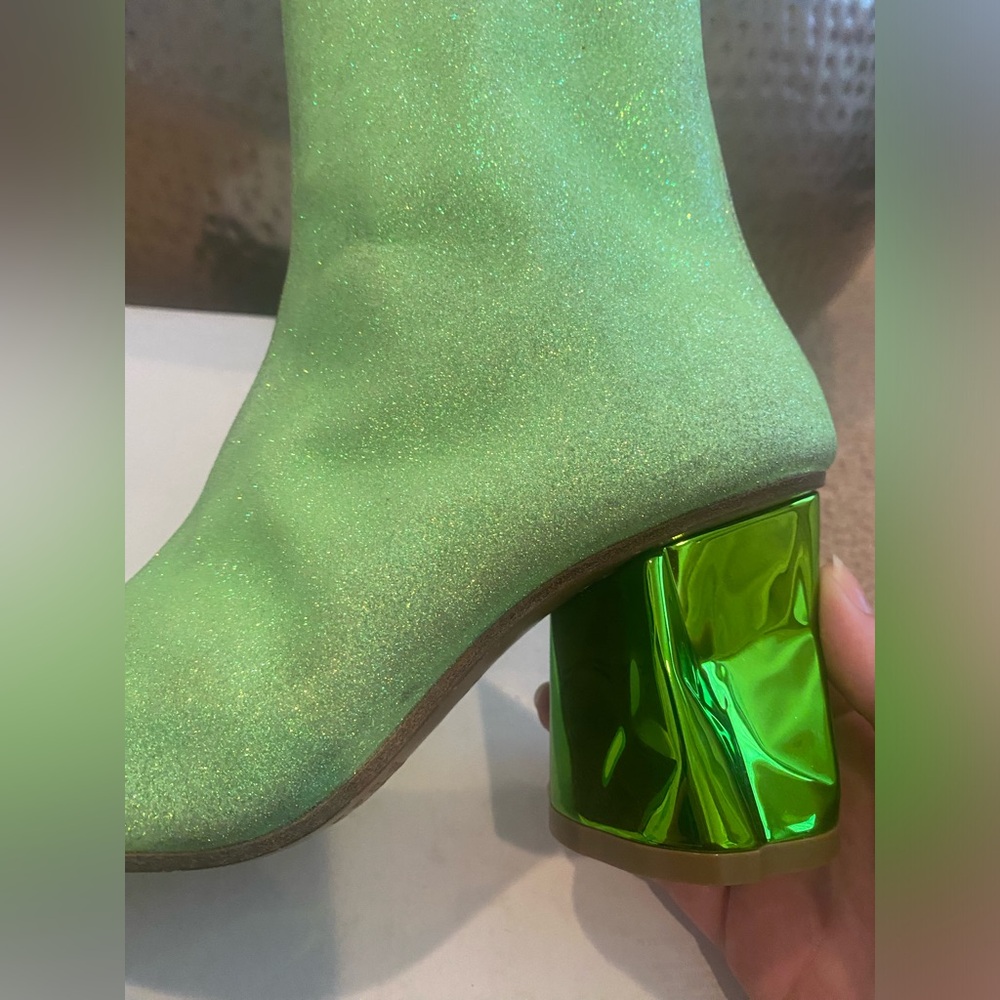Vintage Maison Margiela Acid Green Glitter Boots w/ Tie - Picture 5 of 12